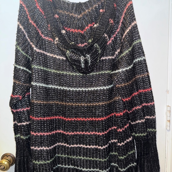 Torrid | Black and Multi Color Raglan Striped Hooded Sweater | Size 2 - Picture 4 of 9